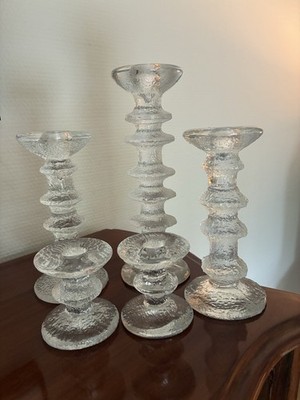 5 Iittala Festivo Glas Kerzenleuchter, 25 cm, 2x 18,5 cm, 2x 11,5 cm, 2 TS sign.