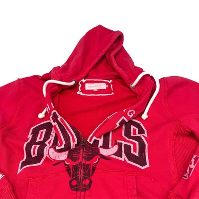 Mitchell Ness Chicago Bulls Hoodie Jacket M Red Full Zip Washed