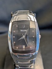 Bulova Men's Tank Style Quartz Black Dial Watch 