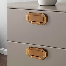 2PCS Cabinet Drawer Pulls Brushed Gold Metal Octagonal Design Decor Replacement