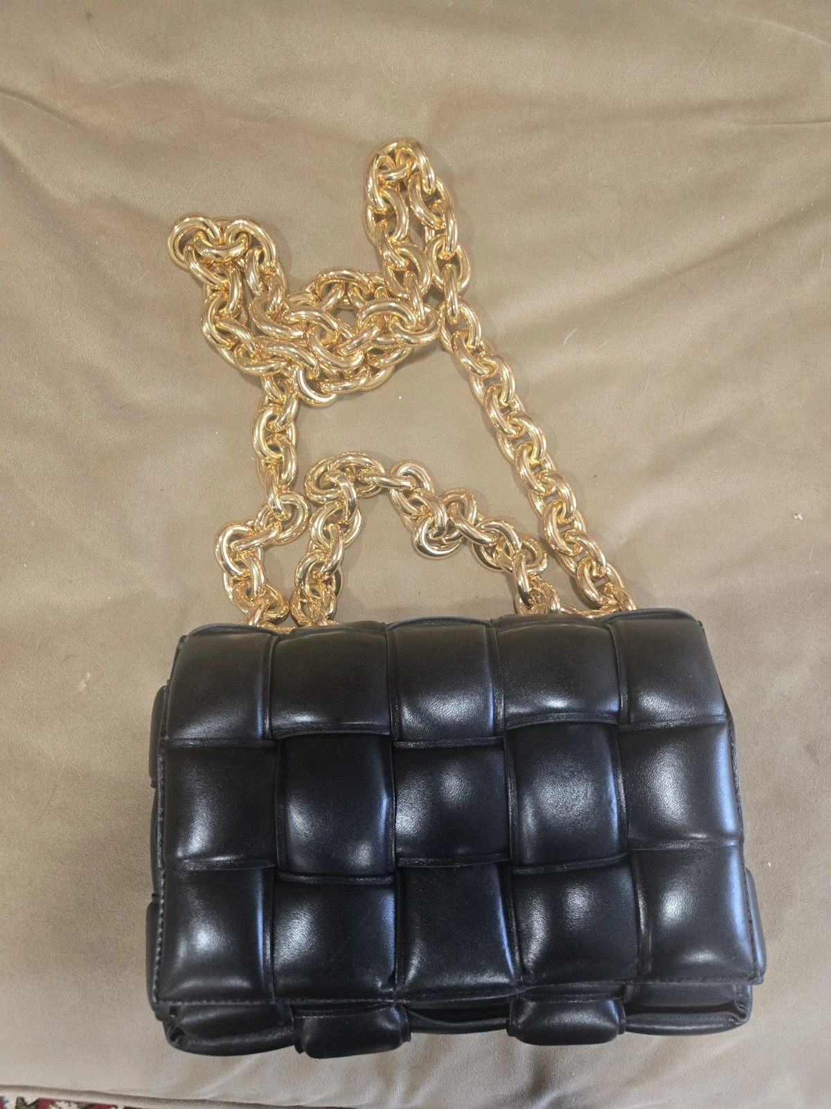 Bottega Veneta — BOTTEGA VENETA Maxi Weave Padded Chain Cassette Bag Black Gold Hardware