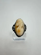 VTG 1920'S ART DECO CAMEO STERLING SILVER FILIGREE RING SIZE 6