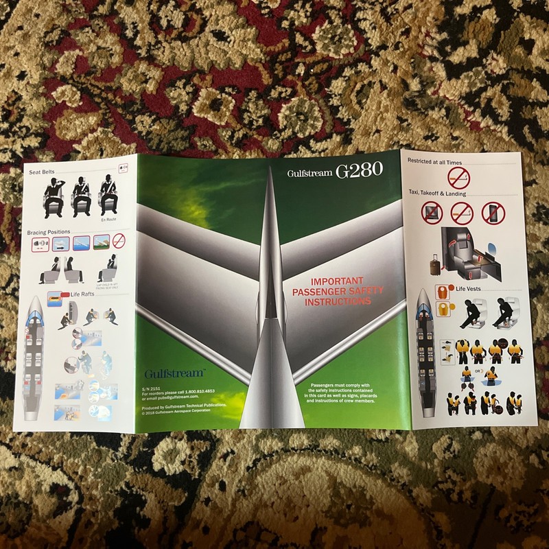 GULFSTREAM G280  Safety Instruction Card