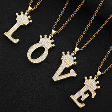 UK Alphabet Initial Letter Crown Pendant Chain Hip Hop Necklace Unisex Hot