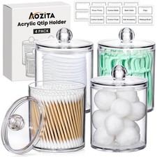 4 Pack Acrylic Qtip Holder Dispenser for Cotton Swabs, Balls, 4 Pack, Clear