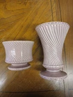 Vintage McCoy Pottery Swirl Trumpet Vase Orchid Rose, Set Of Tall And Short