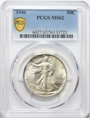 1946 50c Walking Liberty Silver Half Dollar PCGS MS62 - Lustrous White Coin