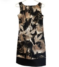 AB Studio Dress Woman 4 Black Tan Sheath Paint Splatter Geometric Formal Office