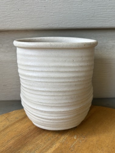 Erik Hertz Matte White Ribbed Hand Thrown Wall Pocket Vase Cottagecore 5" Signed