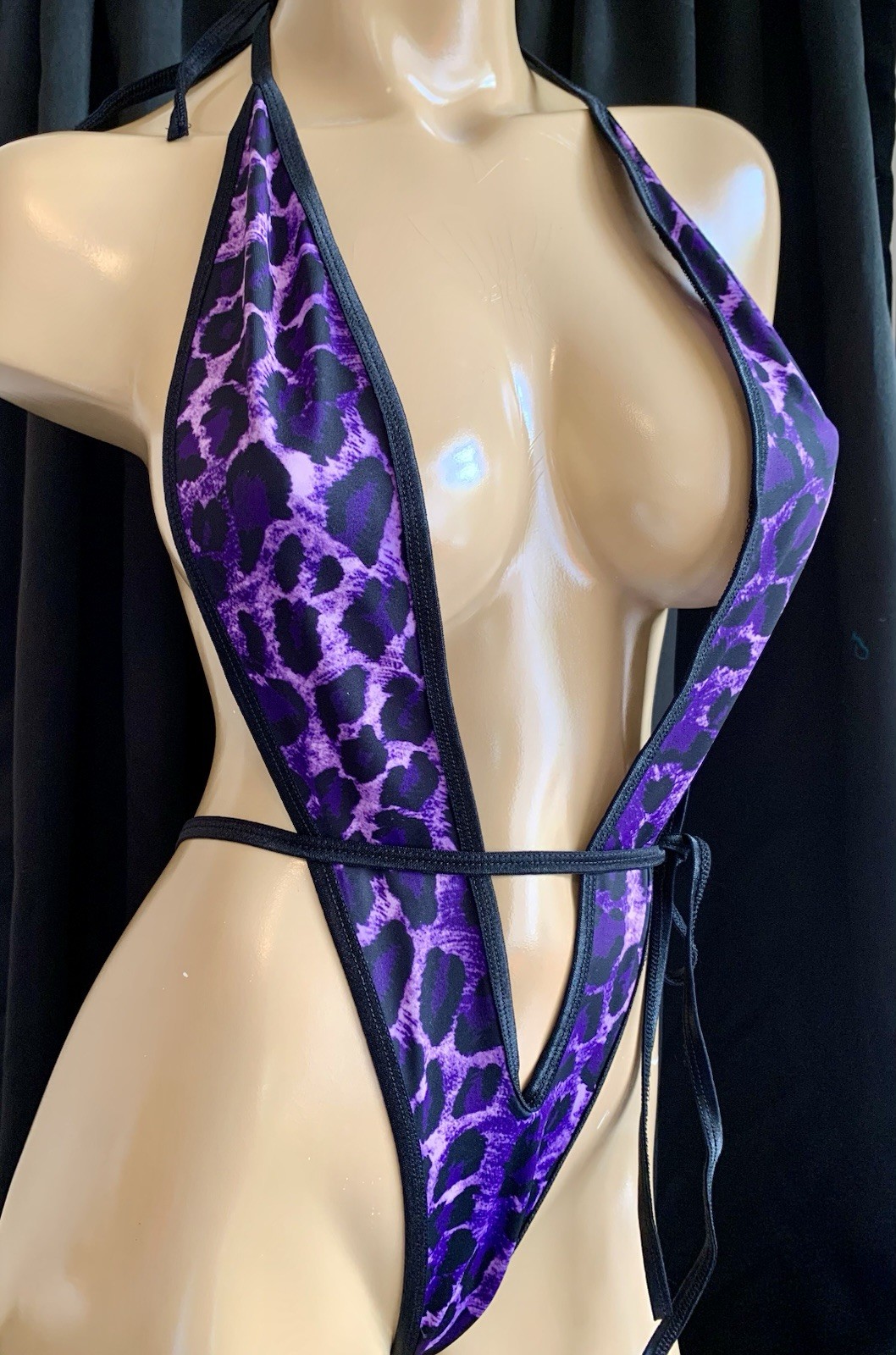 Exotic Dancer Stripper Rave Scrunchy Thong Monokini  New Style Purple Leopard