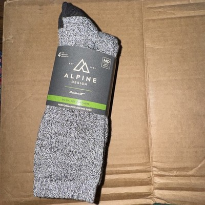 Alpine Design Men's Performance Hiker Crew Socks 4 Pack Size Medium 6-9 