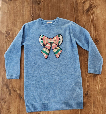 Billieblush Girls Lught Blue Sequin Bow Knit Casual Dress Size 8