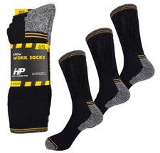3PK MEN'S LONG PREMIUM QUALITY WORK SOCKS COTTON SIZE 10-13 CREW SOCKS BLACK