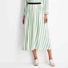 Future Collective Women's High Rise Full Lining Midi A Line Skirt Green Cream S