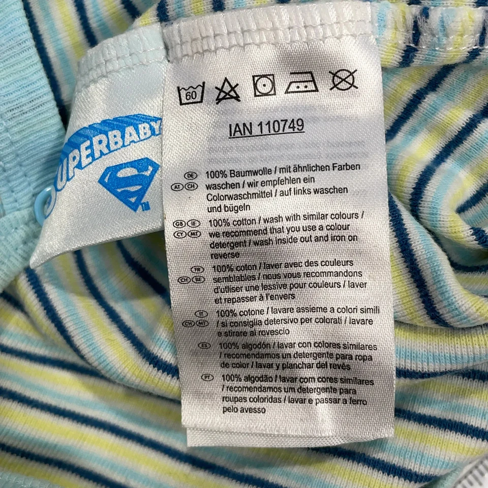 Superman, Strampler, Größe: 50/56, Blau/Gelb/Weiß, Baumwolle, Streifen #CaL - Bild 4 von 4