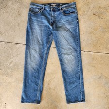 Goodfellow Men's Blue Athletic Fit Straight Jeans Medium Wash Logo Button 5-Poc