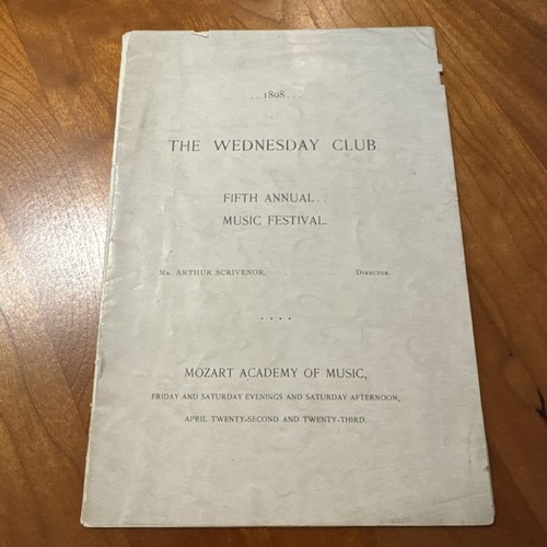FREE SHIP! The Wednesday Club 5th Annual Music Festival Program 1898