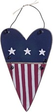 Americana Heart Flag Hanging Ornament/Decoration Painted Wood 6" Tall, New