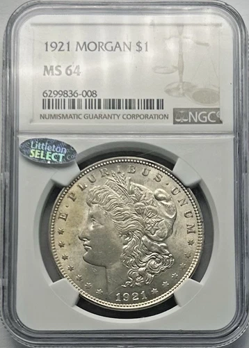 1921 Silver Morgan Dollar Coin MS 64 NGC Certified