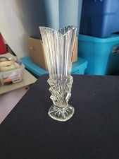 Vintage Art Deco Heart Shaped Fluted  Flared Clear Glass Vase, 8.25 Inches