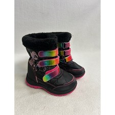 Rainbow Unicorn Rugged Bear Girls Size 10 Black Pink Triple Strap Snow Boots