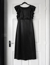New Look Black Satin Midi Dress Size 28 New With Tags