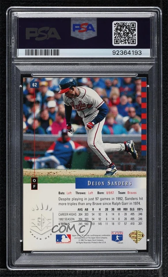 1993 Upper Deck SP Deion Sanders #62 PSA 9 MINT - Image 2 of 2