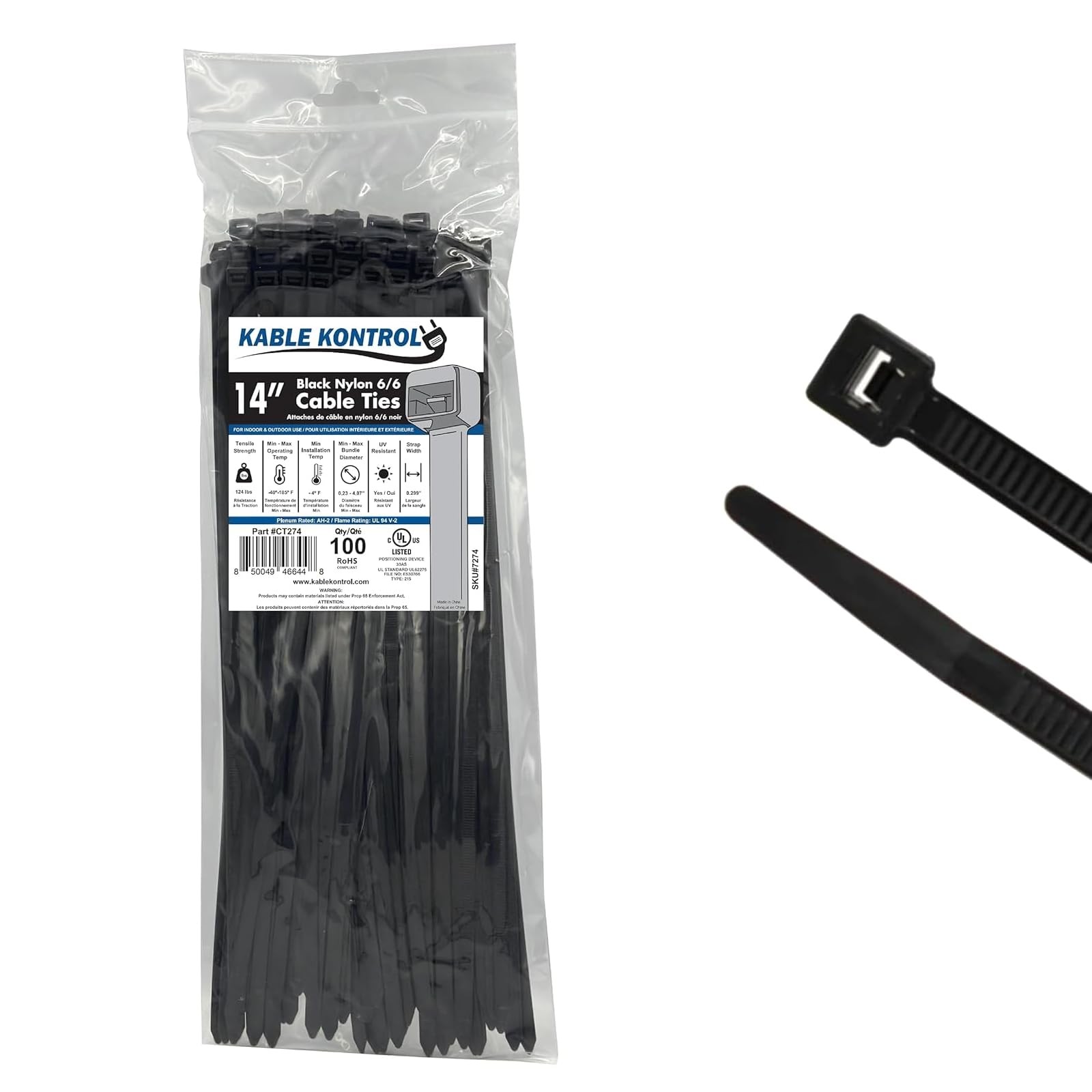 Heavy Duty 14-Inch Black Cable Zip Ties 100 Pcs 120 Lbs Tensile Strength