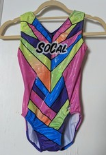 GK Elite Gymnastics Leotard V-Neck Foil Multi-Color Geometric Print Size AXS