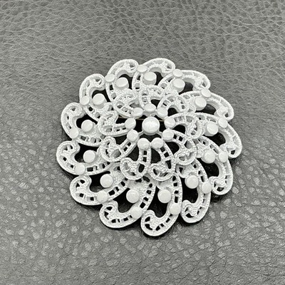 Vintage Monet White Enamel Flower Brooch Pin Layered Filigree Round Jewelry