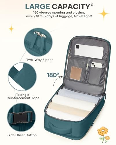 Travel Backpack For Women Men Airline Approved Carry On Standard A-peacock Blue