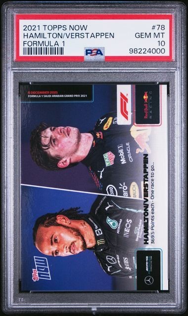 Max Verstappen/Lewis Hamilton 2021 Topps NOW F1 #78 PSA 10 GEM MT Tied Last Race view 1