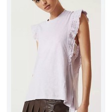 NEW Anthropologie Pilcro Lavender Sustainable Ruffle Sleeved Tunic Tee Top SZ XL