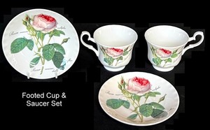 Roy Kirkham 1996 "Redoute Roses" 2 Teacup & Saucer Sets, Fine Bone China