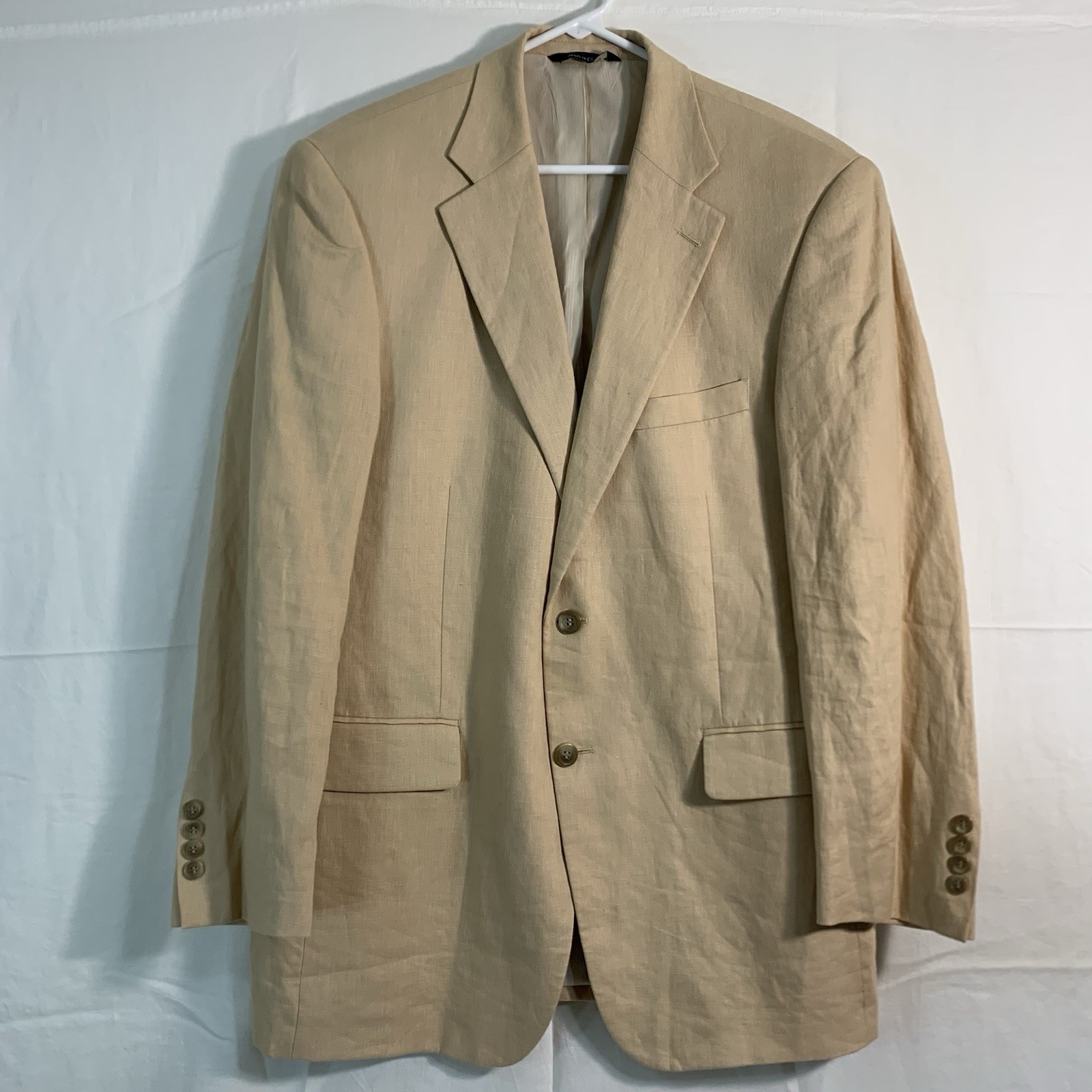 Alan Flusser Mens Tan 100% Linen Sport Coat Blazer Jacket Size 40R Designer EUC