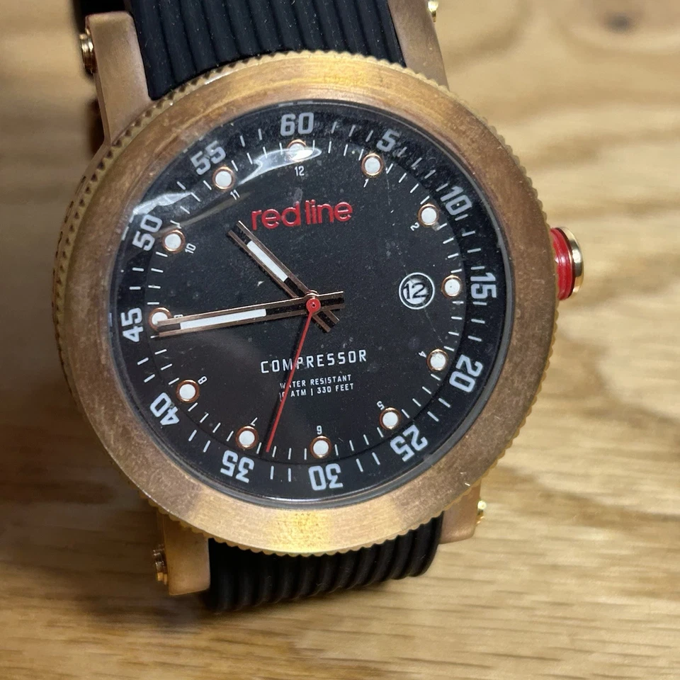 Red Line Compressor Date Watch 45mm Case Black Silicone Strap New Battery - image 4 of 4
