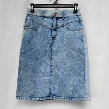 Jordache Vintage Denim Skirt Women Size 27 Blue Jean Sloane Yoke Front Acid Wash