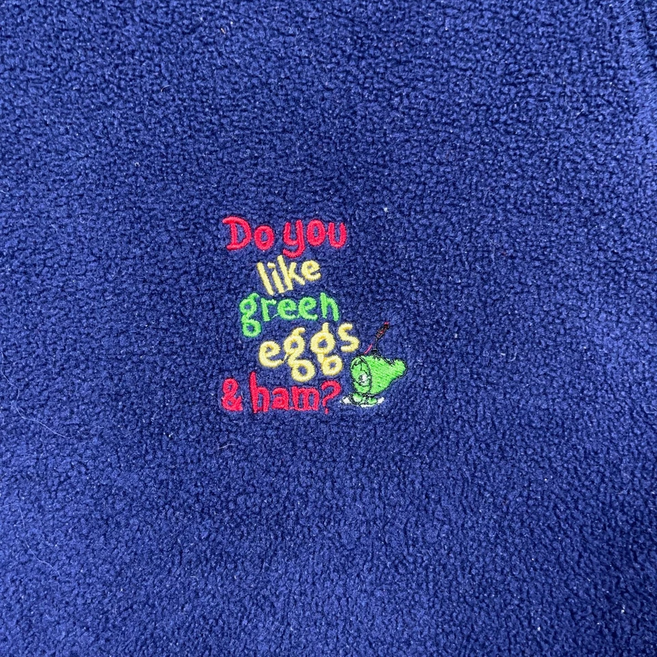 复古 Dr Seuss 连帽衫成人 XXL 2XL 蓝色羊毛绿色蛋火腿毛衣 Sam — 第 3/4 张图片