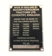 TRACTOR BADGE - SERIAL BADGE. COMPATIBLE WITH: MASSEY FERGUSON: FE35