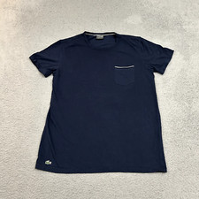 Lacoste Shirt Mens Medium Blue Sleepwear Short Sleeve Crew Neck Pocket Stretch