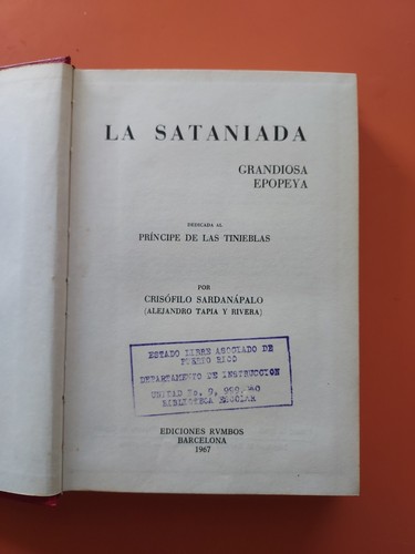 La Sataniada Por Crisofilo Sardanapalo Alejandro Tapia Y Rivera HC #4832 - Picture 5 of 17