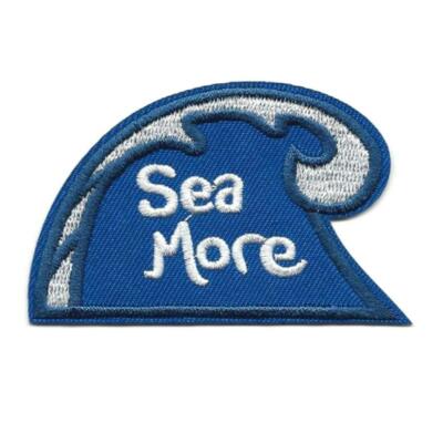SEA MORE IRON ON PATCH 3'' Beach Ocean Wave Outdoor Nature Embroidered Applique
