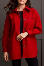 Tribal 1864o-3995 Red Contrast Stitch Shacket Overshirt