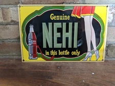VINTAGE NEHI COLA SODA PORCELAIN SODA ENAMEL GAS STATION SIGN 12" X 8"