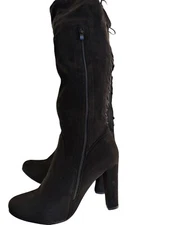 Top Moda Women's Lace Up And Zipper Knee High Round Toe Slouch Boots
