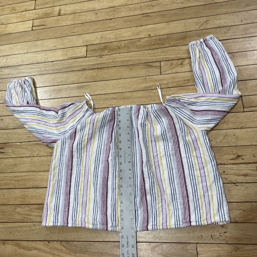 GAP Linen OTS Over The Shoulder Multi Stripe Womens S Retro 90s Coastal Casual S - Picture 9 of 15