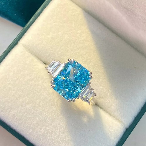 2 Ct Radiant Cut Lab-Created Aquamarine Women Wedding Ring 14K White Gold Plated