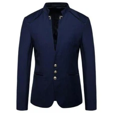 Men's Blazer Casual Jacket Single Breasted Stand Collar Slim Fit Coat