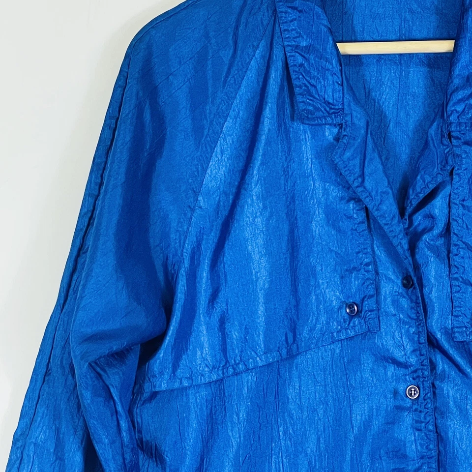 Blusa Top Mujer Diane von Furstenberg Vintage Azul Satinado Manga Larga Pequeña Foto 3 de 4