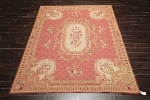 8' x 10' Asmara Hand Woven Wool French Aubusson Medallion Classic Area Rug Rose - Picture 3 of 9